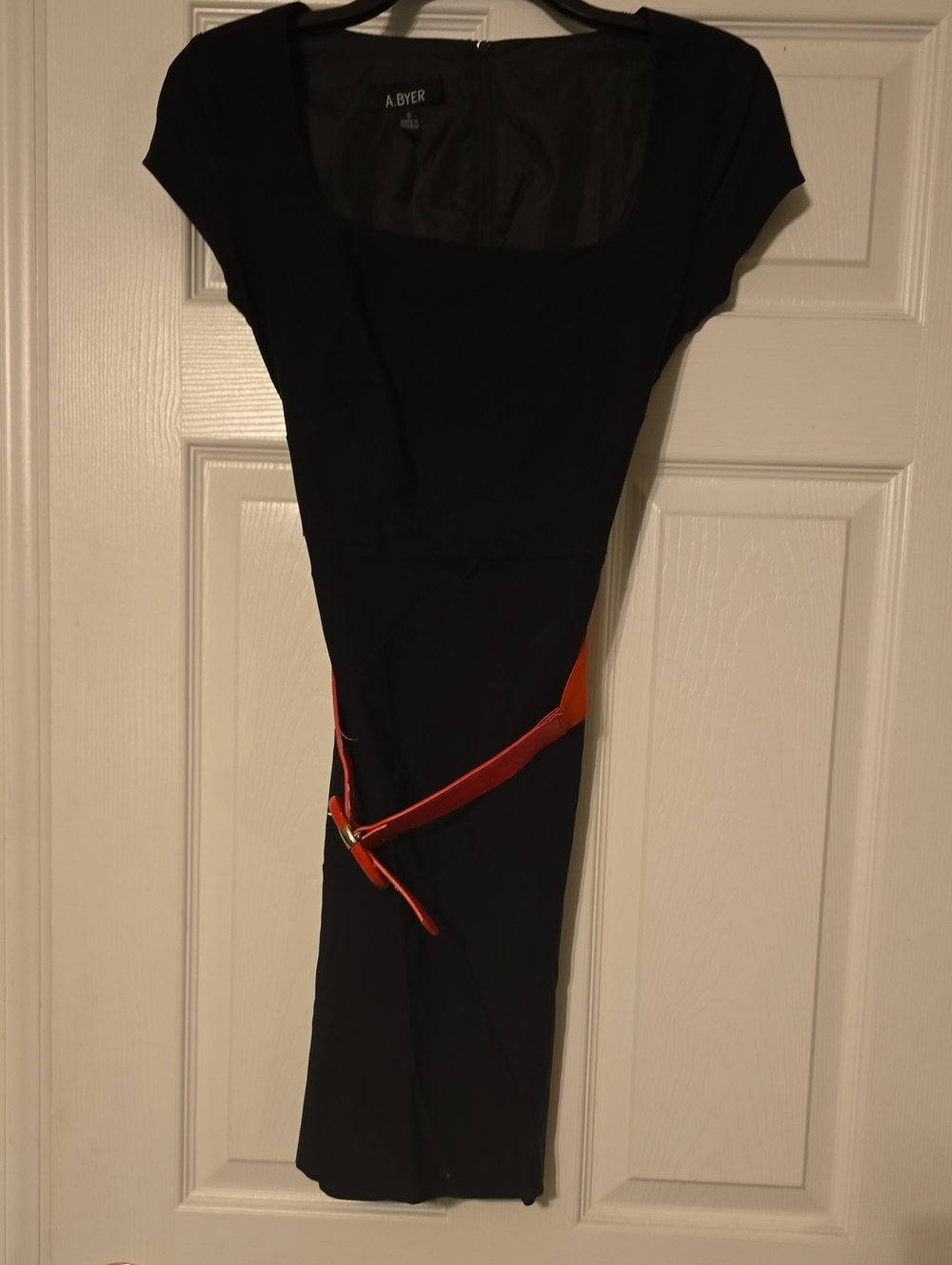 A. Byer Black Midi Dress with Red Belt Accent
